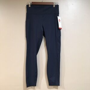 NWT Fit USA Cropped Athletic Pocket Leggings Womens M Navy Blue Gym Workout Run